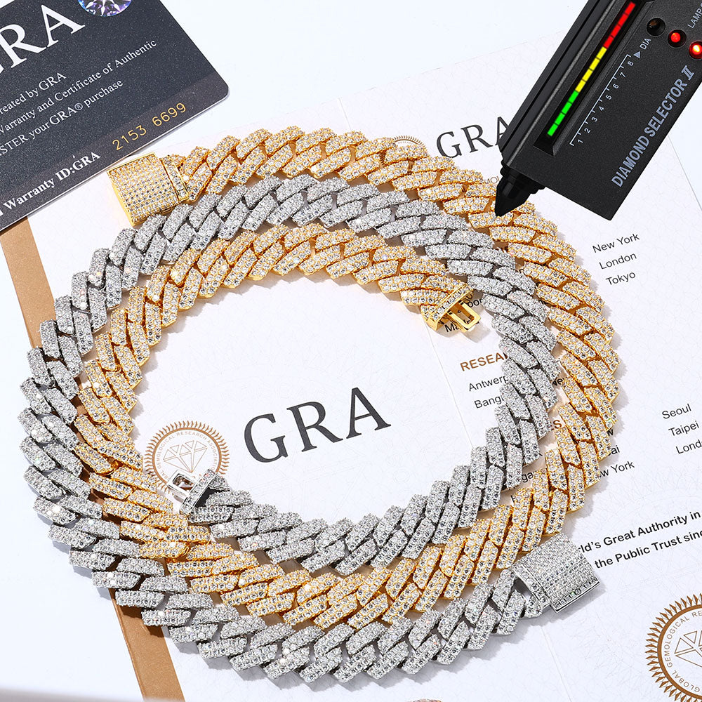 14mm 2 Row Iced Out Cuban Link 925 Moissanite