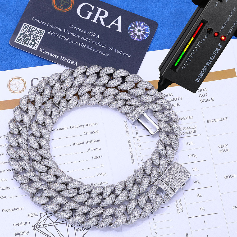 15mm 3 Row Iced Out Miami Cuban Link 925 Moissanite Chain