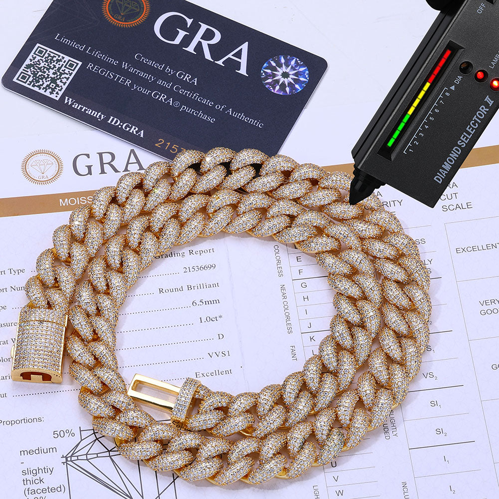 15mm 3 Row Iced Out Miami Cuban Link 925 Moissanite Chain