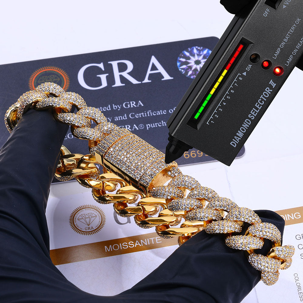 15mm 3 Row Iced Out Miami Cuban Link 925 Moissanite Chain