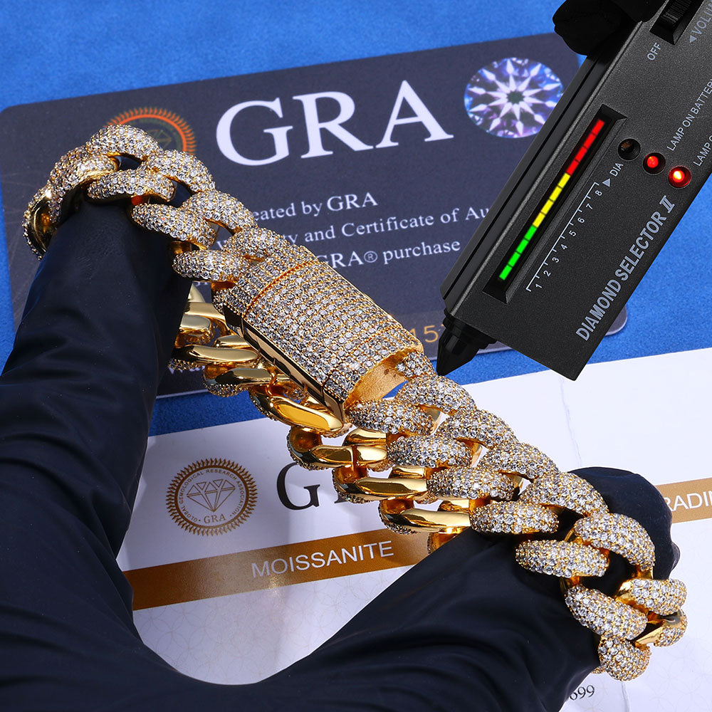 15mm 3 Row Iced Out Miami Cuban Link 925 Moissanite Chain