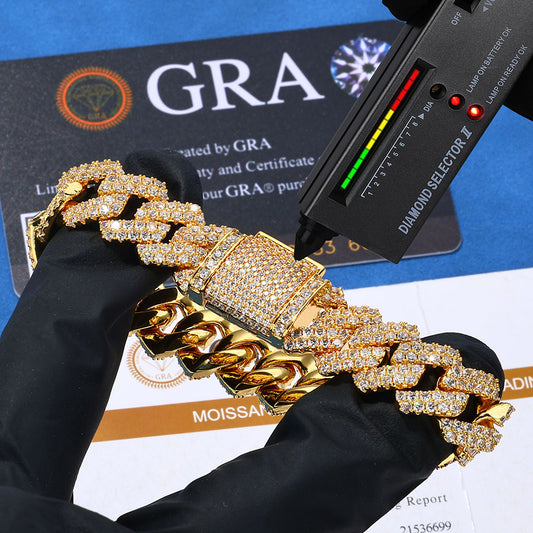 14mm 2 Row Iced Out Cuban Link 925 Moissanite