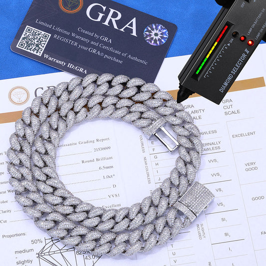 15mm 3 Row Iced Out Miami Cuban Link 925 Moissanite Chain